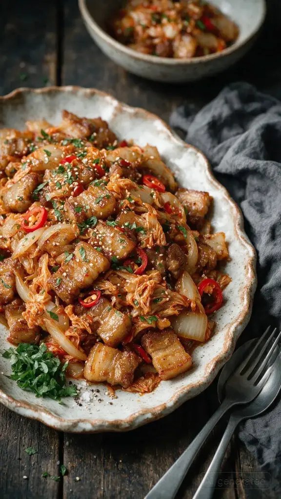 Gebratener Schweinebauch mit Kimchi