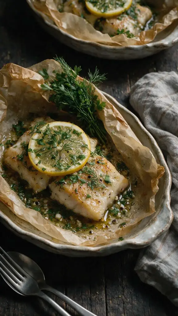 Gedünsteter Blaufisch mit Knoblauch
