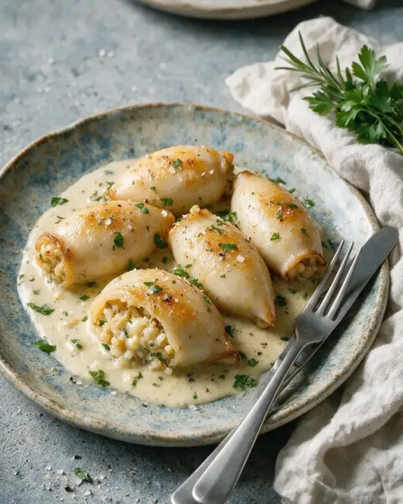 Gefüllte Baby-Calamari (KI-Illustration)