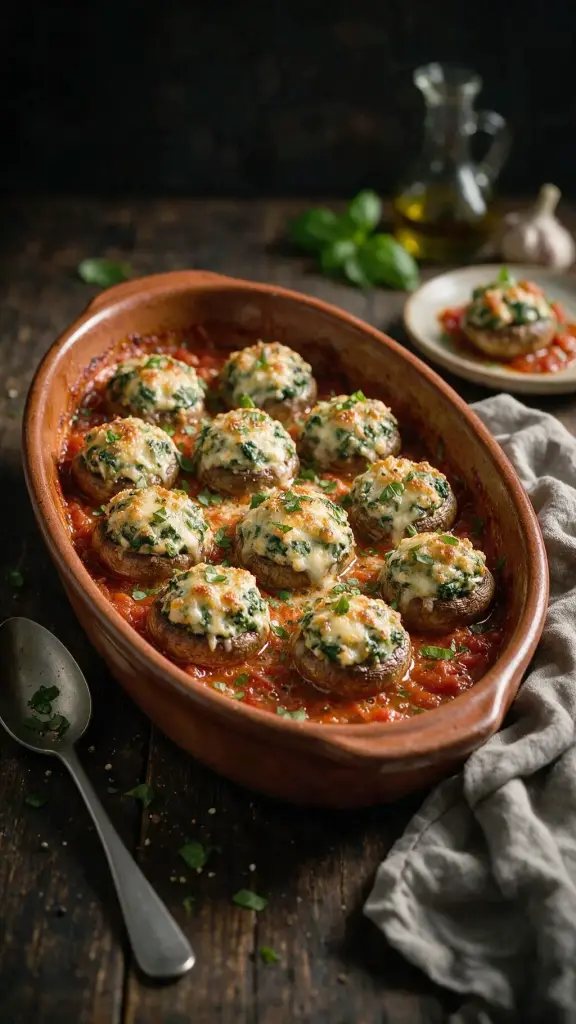 Gefüllte Champignons mit Tomatensauce