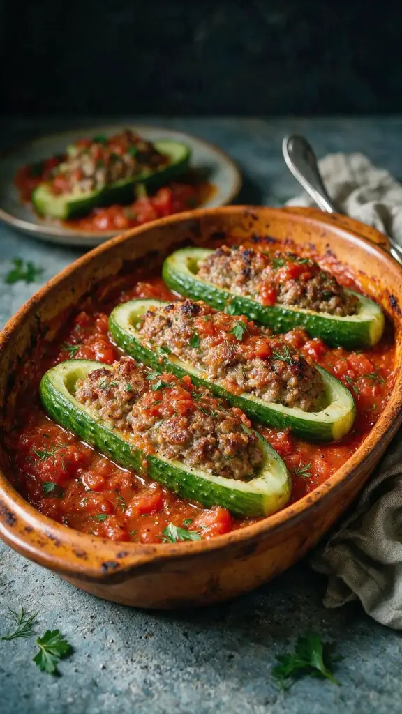 Gefüllte Gurken in Tomatensauce
