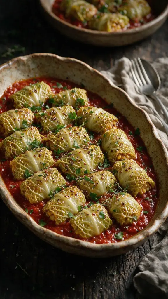Wirsing-Rouladen mit Linsen