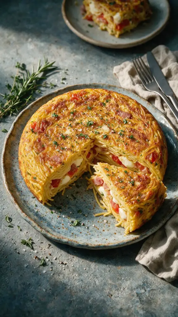 Spaghetti-Frittata mit Schinken
