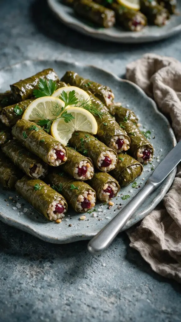 Weinblätter mit Sauerkirschen