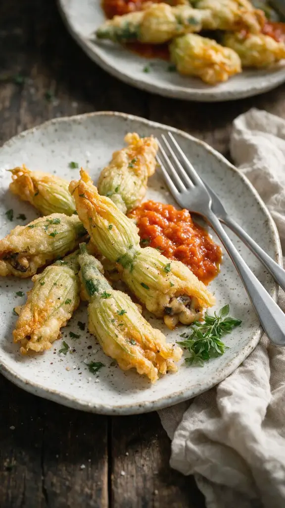 Zucchiniblüten gefüllt & frittiert