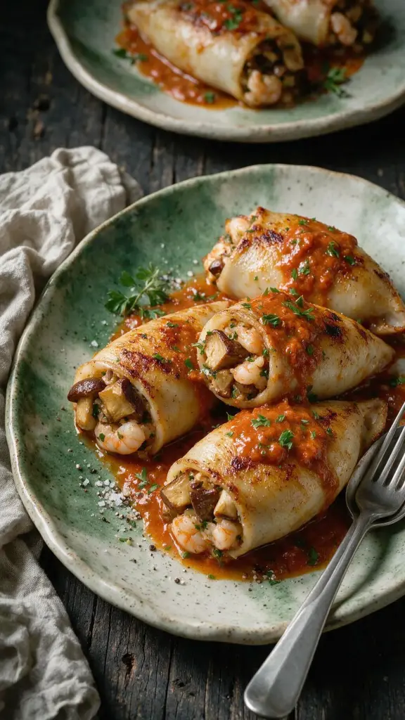 Tintenfisch mit Steinpilzen