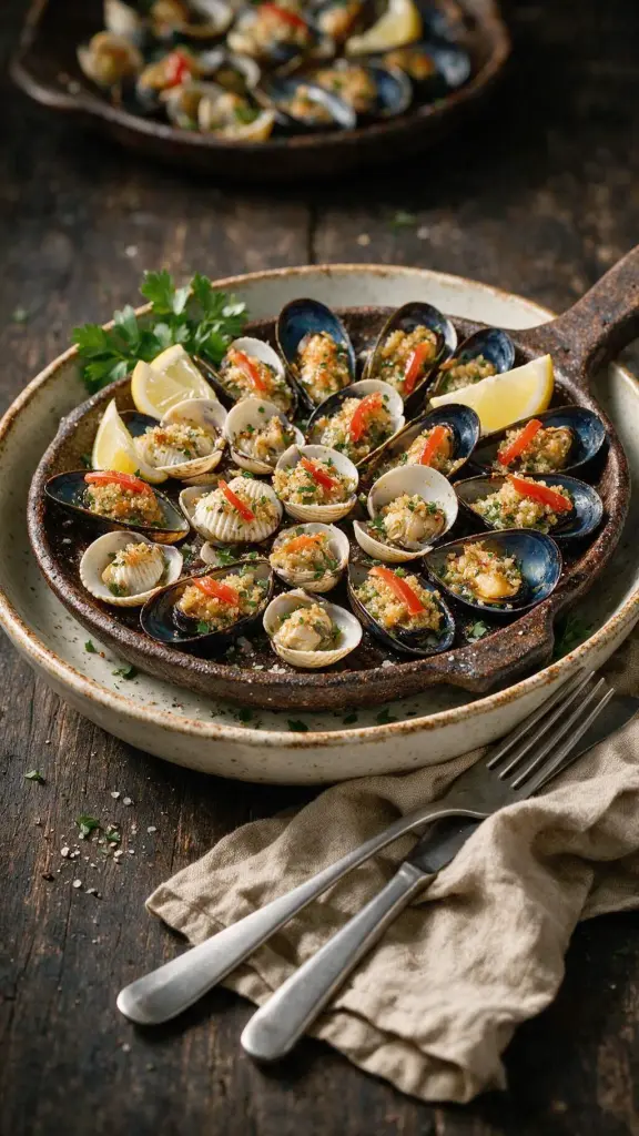 Gegrillte Muscheln in Schalenhälfte