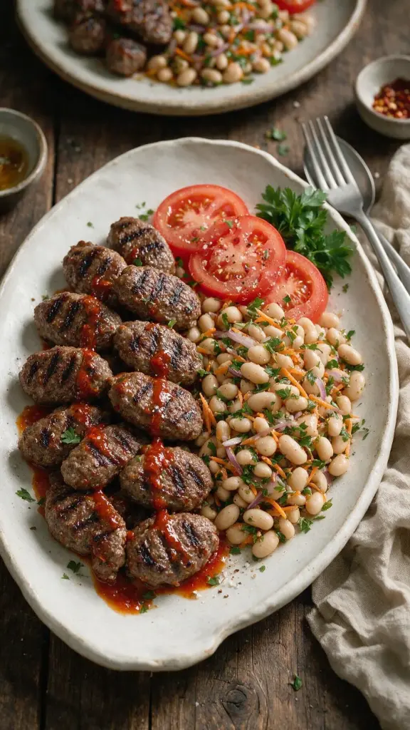 Gegrillte Rinder-Köfte mit Chilisauce & Weißer Bohnensalat