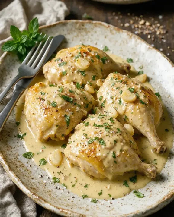 Stubenküken mit Mandel-Muskat-Sauce (KI-Illustration)
