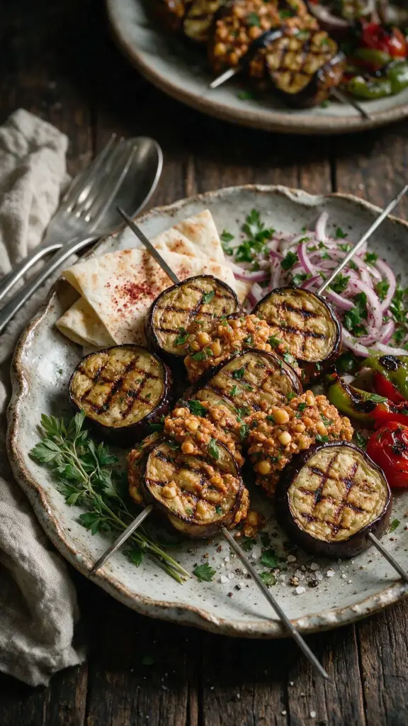 Auberginen-Kebab mit Kichererbsen