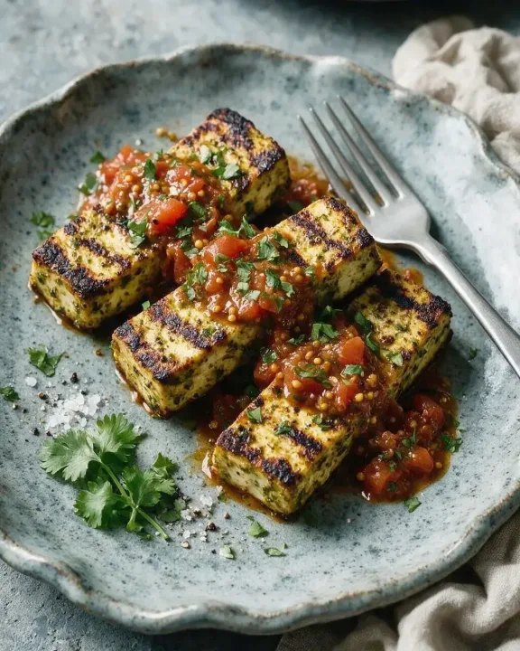 Kräuter-Paneer mit Chilisauce (KI-Illustration)