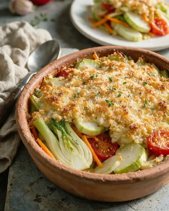 Gemüsebrühe mit Gratin (KI-Illustration)