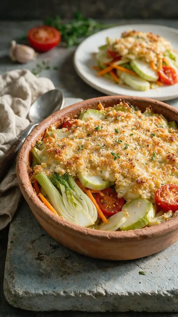 Gemüsebrühe mit Gratin