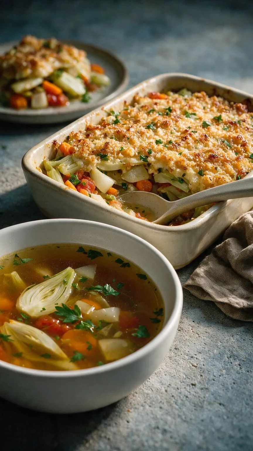 Gemüsebrühe mit Gratin