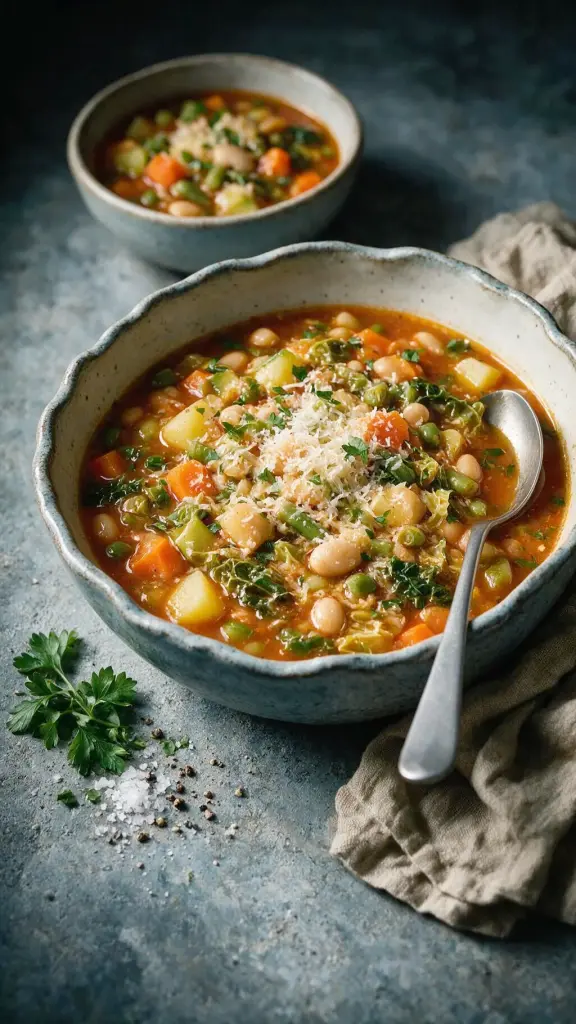 Gemüsesuppe mit Bohnen und Kohl