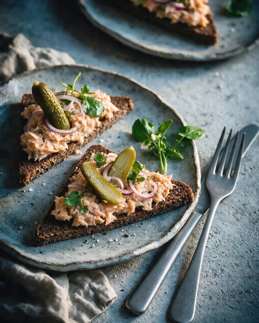 Geräucherte Forelle auf Roggenbrot (KI-Illustration)