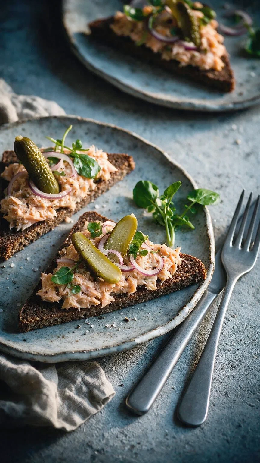 Geräucherte Forelle auf Roggenbrot (KI-Illustration)