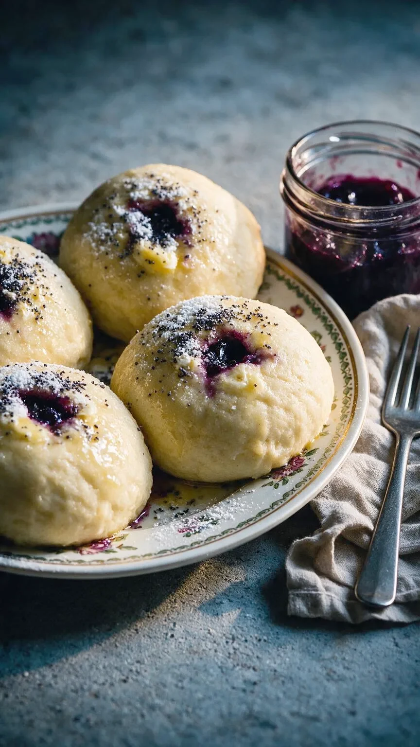 Germknödel mit Pflaumenmus (KI-Illustration)