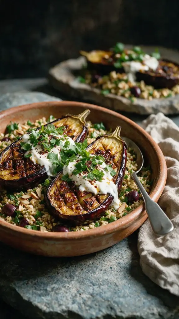 Chermoula-Auberginen mit Bulgur