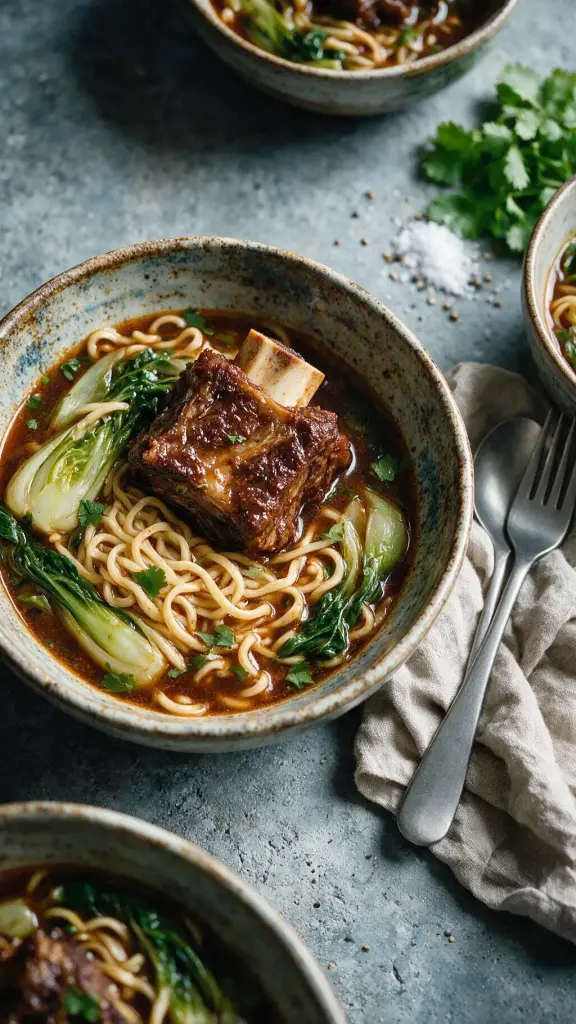 Geschmorte Rinderrippchen-Nudelsuppe