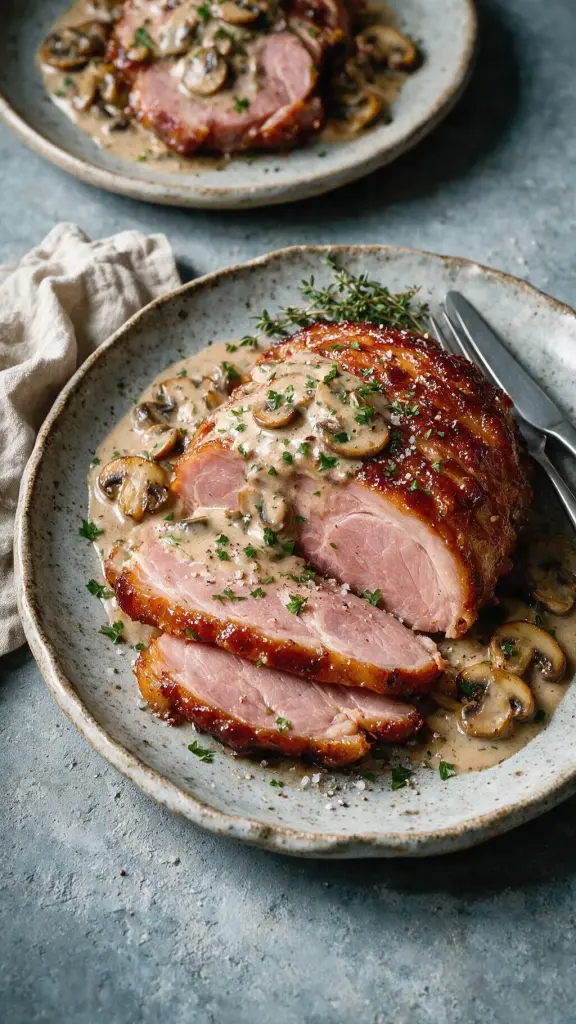 Geschmorter Schinken mit Pilzsauce