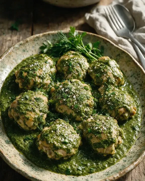 Geschmortes Hähnchen in Spinatsauce (KI-Illustration)