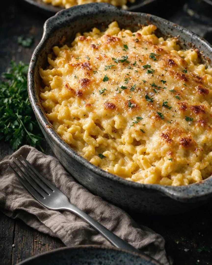 Gratinierte Käsespätzle (KI-Illustration)