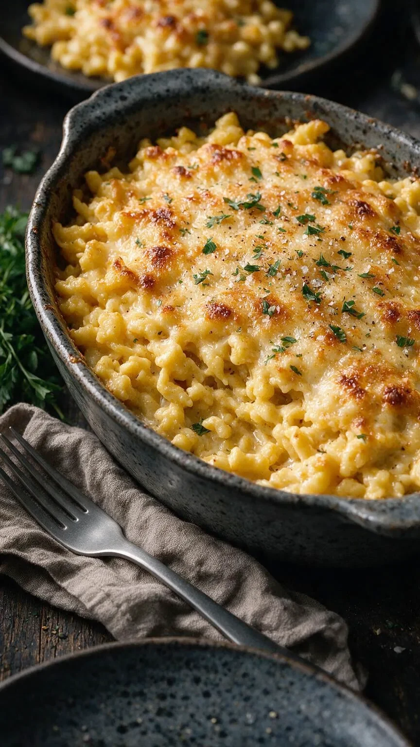 Gratinierte Käsespätzle (KI-Illustration)