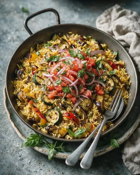 Grillgemüse-Paella (KI-Illustration)