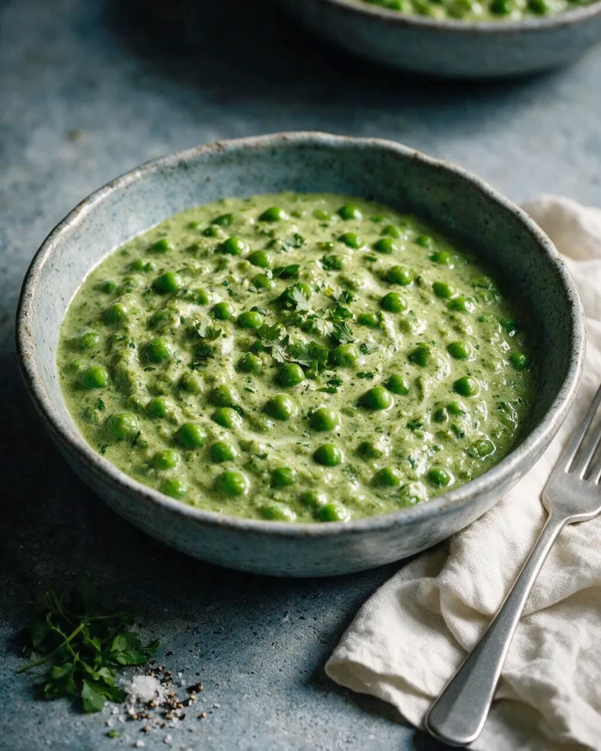 Grüne Erbsen mit Spinat-Bockshornklee-Sauce (KI-Illustration)