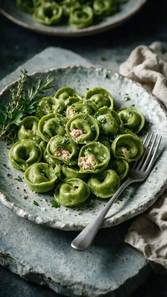 Grüne Tortellini mit Fleisch