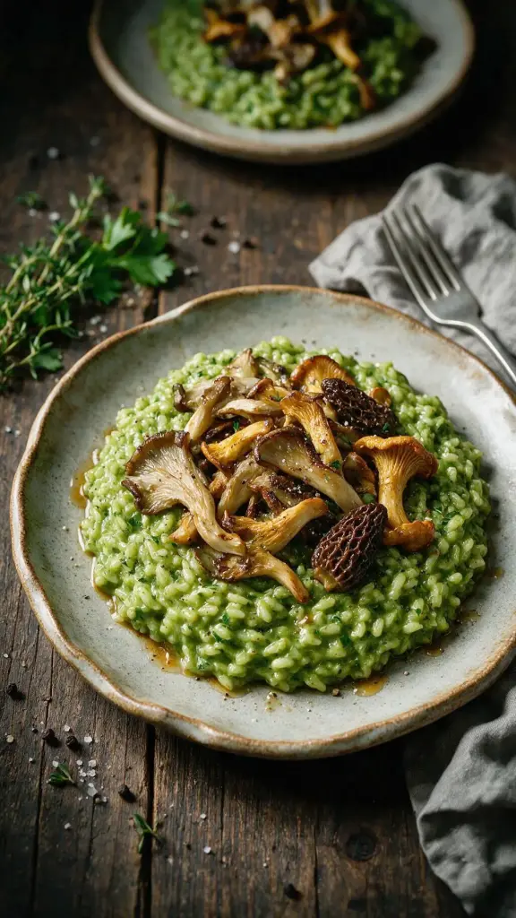 Grünes Risotto mit Pilzen