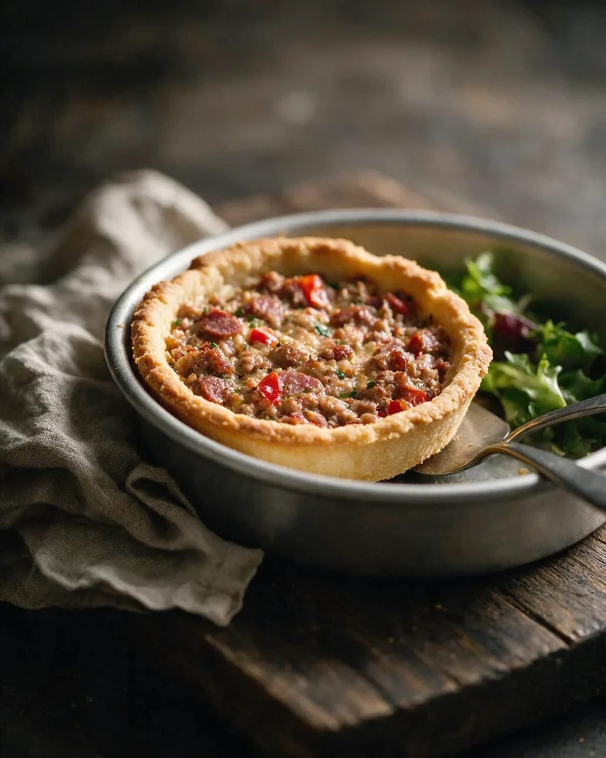Hackfleisch-Mürbeteig-Pastete (KI-Illustration)