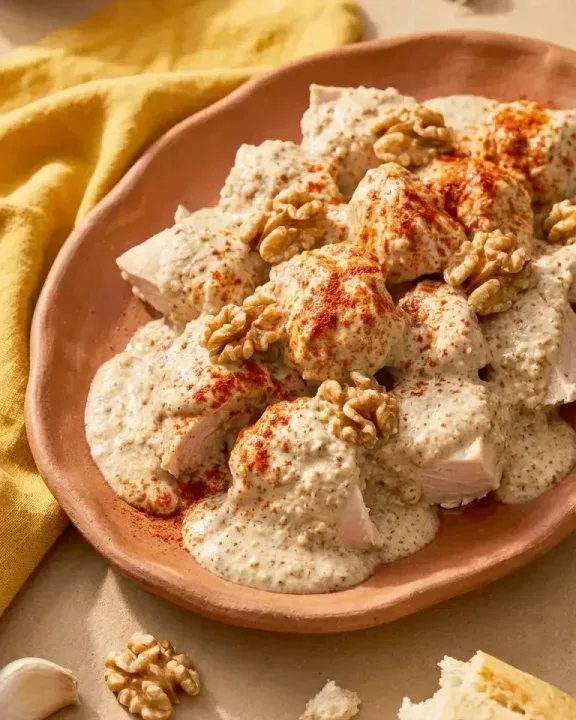 Hähnchen in Walnuss-Paprika-Sauce (KI-Illustration)