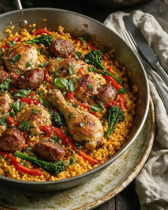 Hähnchen-Paella mit Salsiccia (KI-Illustration)