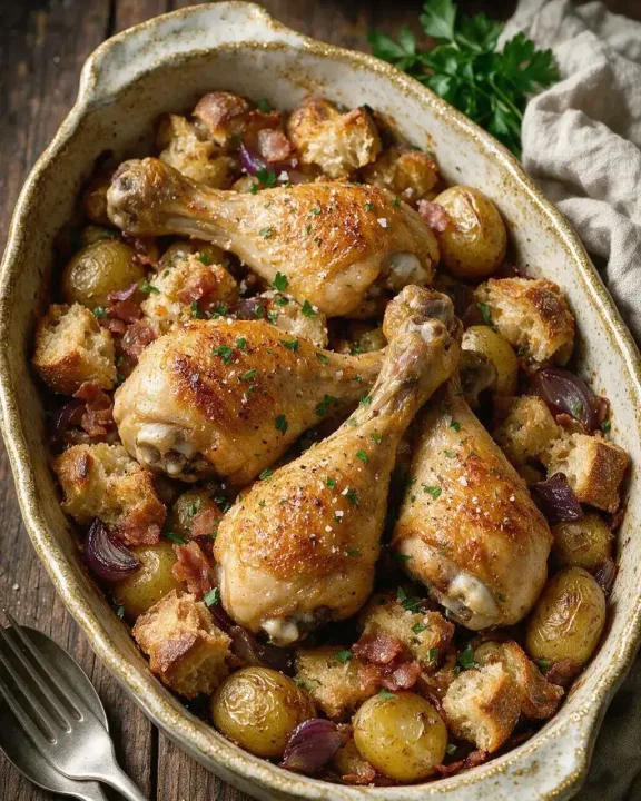 Hähnchenkeulen mit Kartoffeln (KI-Illustration)