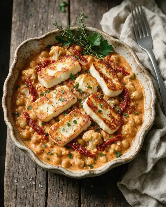Halloumi-Kichererbsen-Pfanne (KI-Illustration)