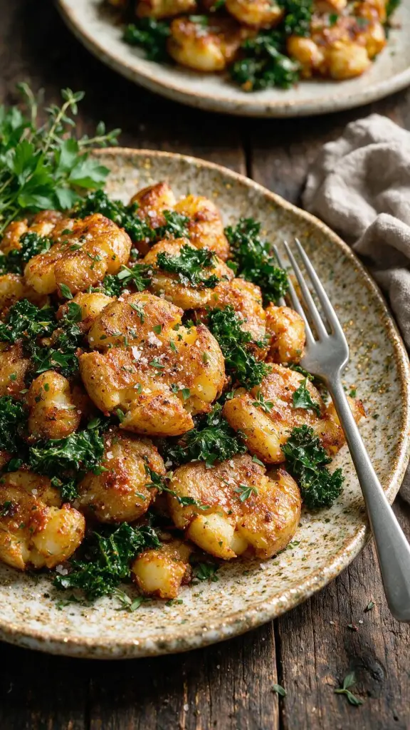 Harissa-Röstkartoffeln mit Grünkohl