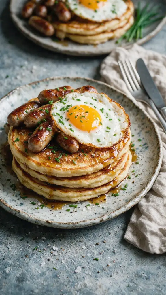 Herzhafter Pfannkuchen-Stapel
