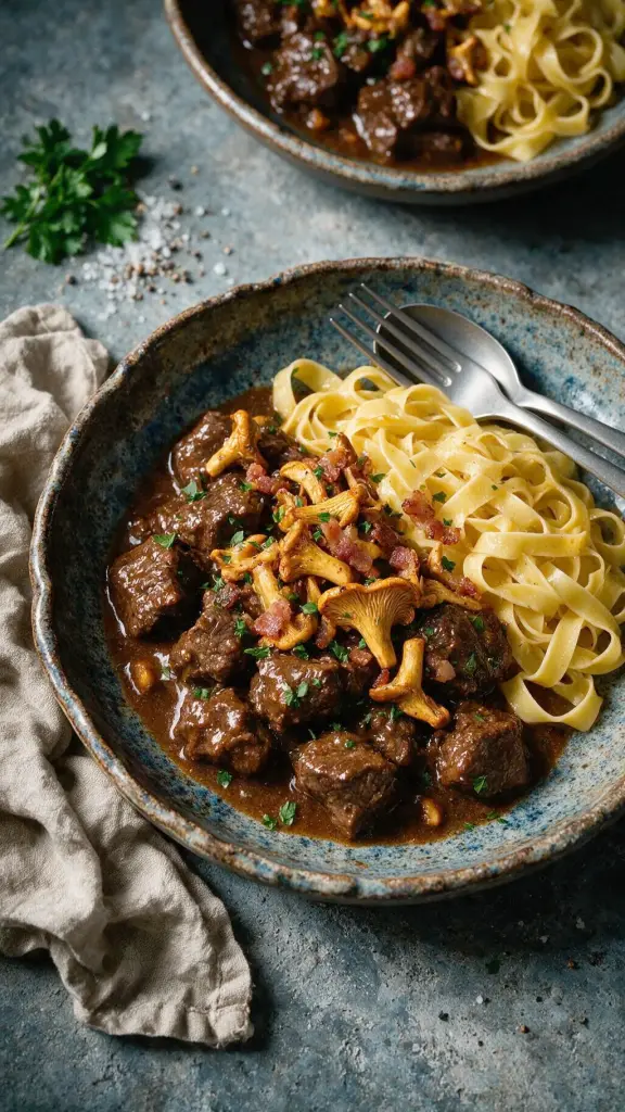 Bierfleisch mit Pilzen
