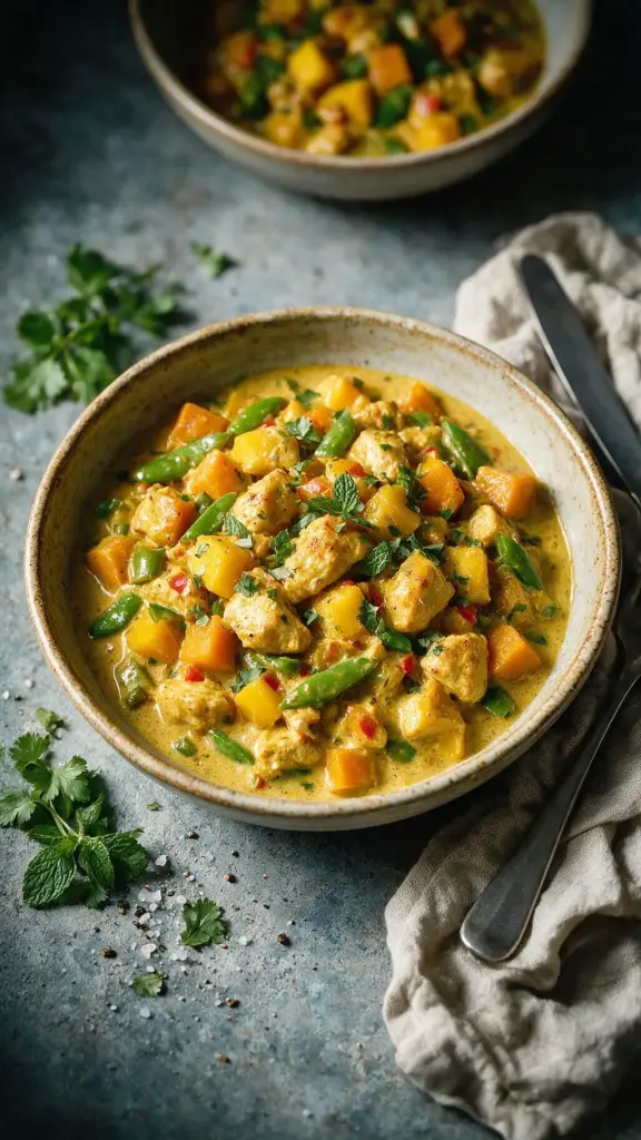 Hähnchen-Mango-Curry mit Kürbis