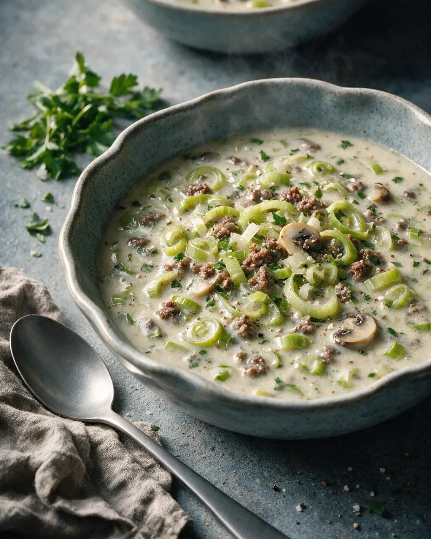 Käse-Lauch-Suppe (KI-Illustration)