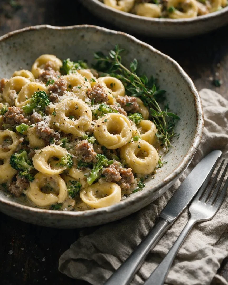 Käse-Tortellini mit Wurst (KI-Illustration)