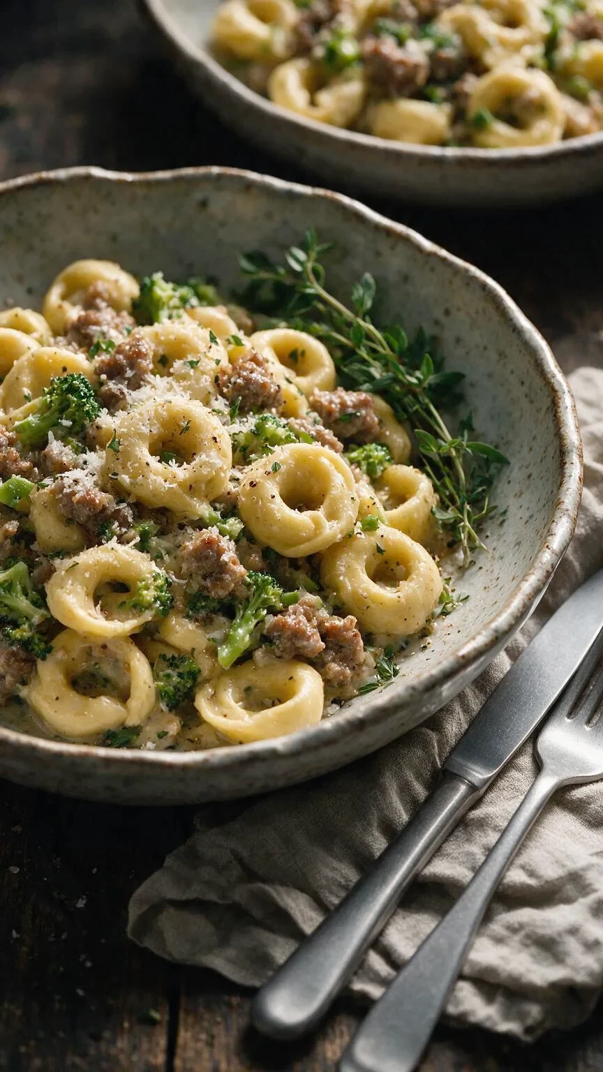 Käse-Tortellini mit Wurst (KI-Illustration)