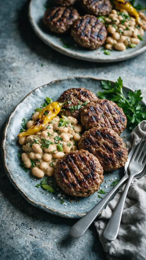 Kalbs-Köfte mit Bohnensalat