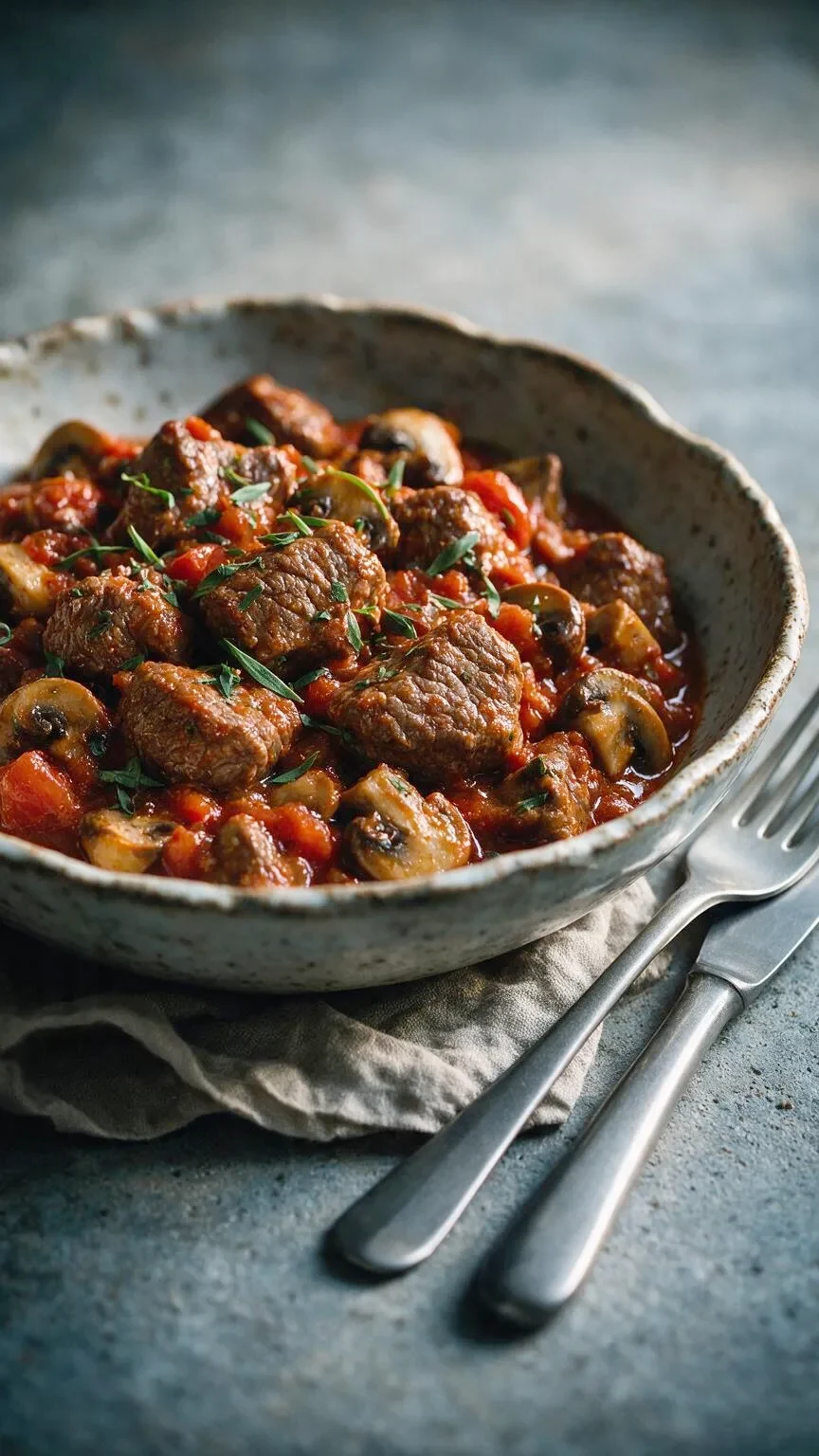 Kalbsragout mit Tomaten und Pilzen