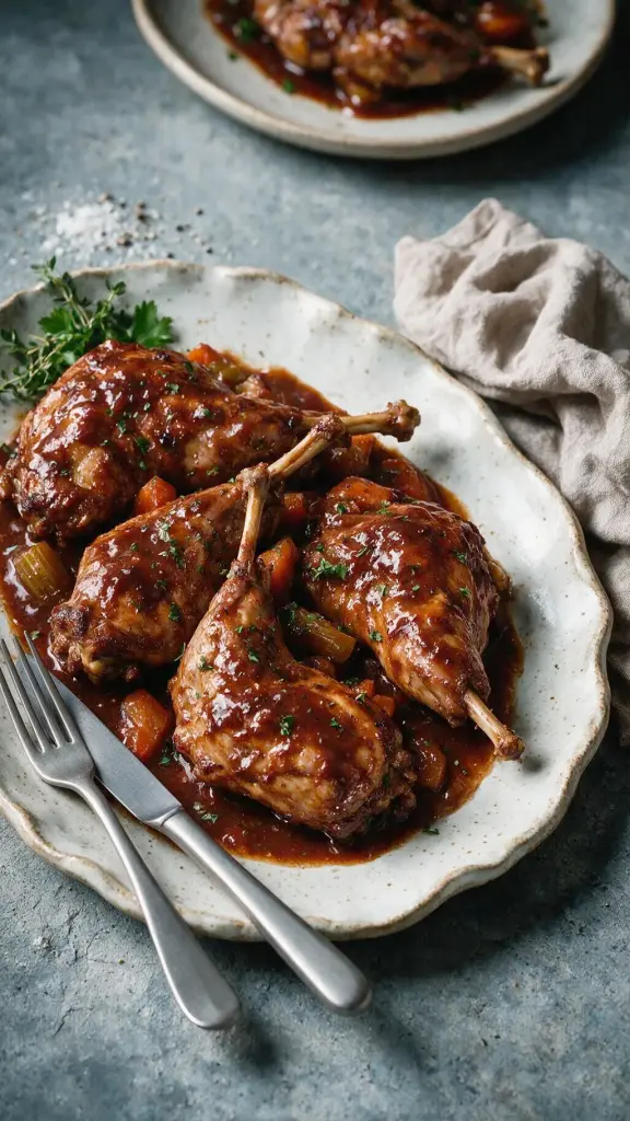 Kaninchenkeulen in Rotweinsauce