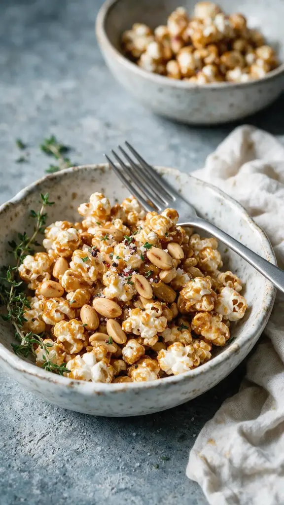 Karamell-Popcorn mit Erdnüssen