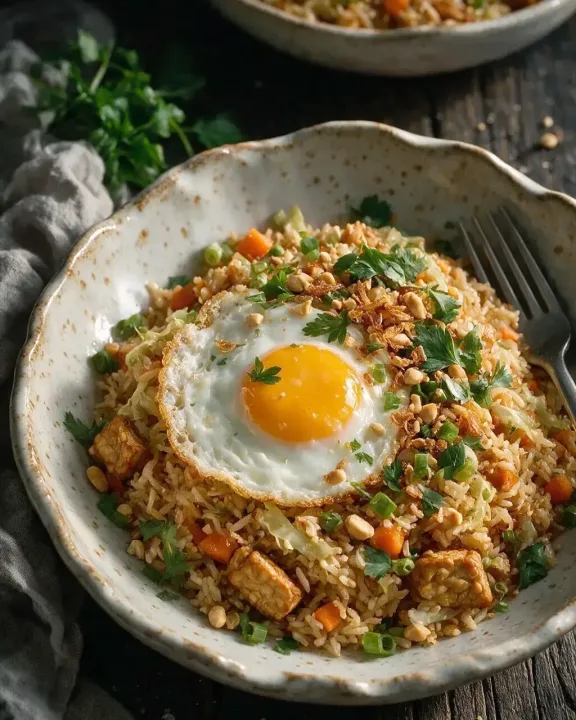 Karotten-Erdnuss Nasi Goreng (KI-Illustration)