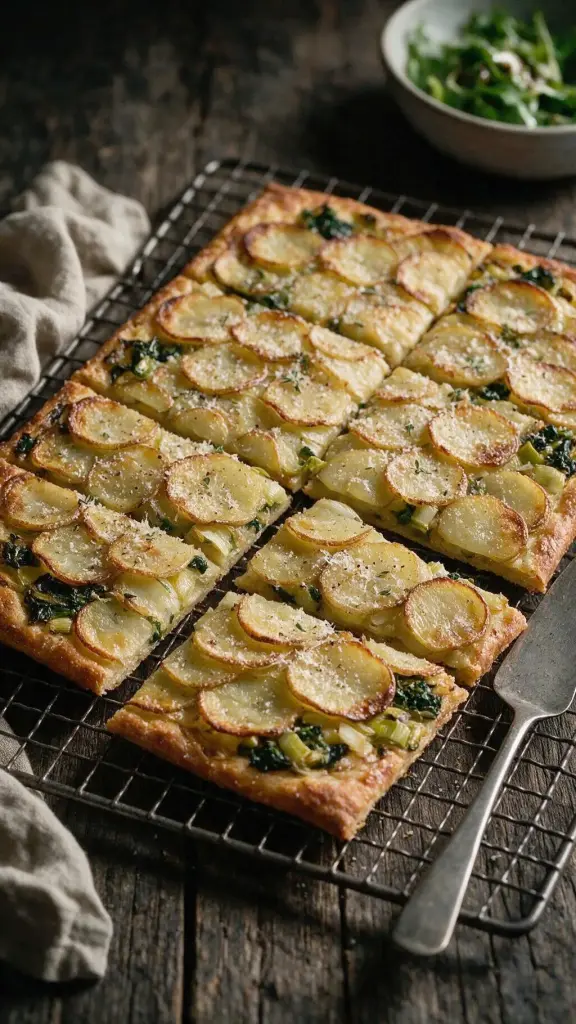 Knuspriger Kartoffel-, Lauch- und Grünkohl-Focaccia-Kuchen